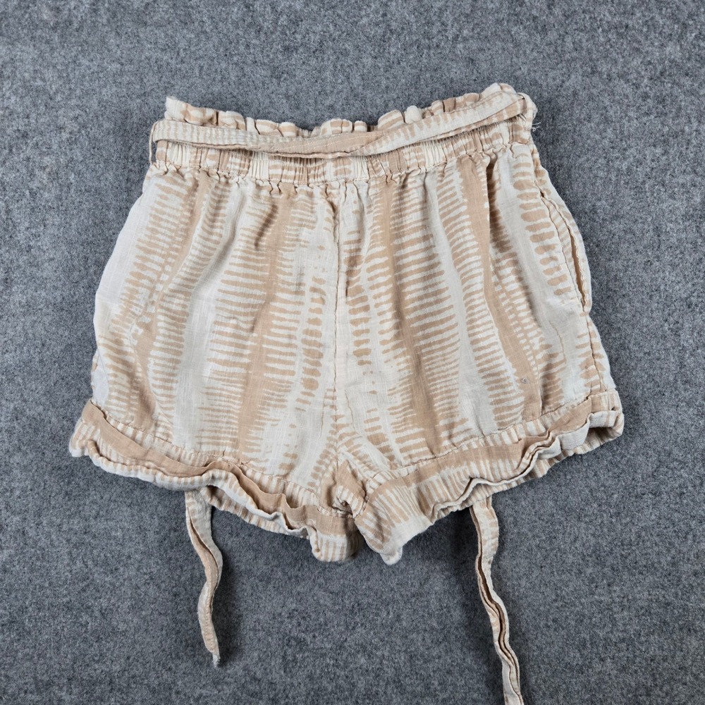 Cleobella Shorts Womens Medium Tan Striped Paperbag Waist Tie Cotton Boho Beach - Picture 6 of 12